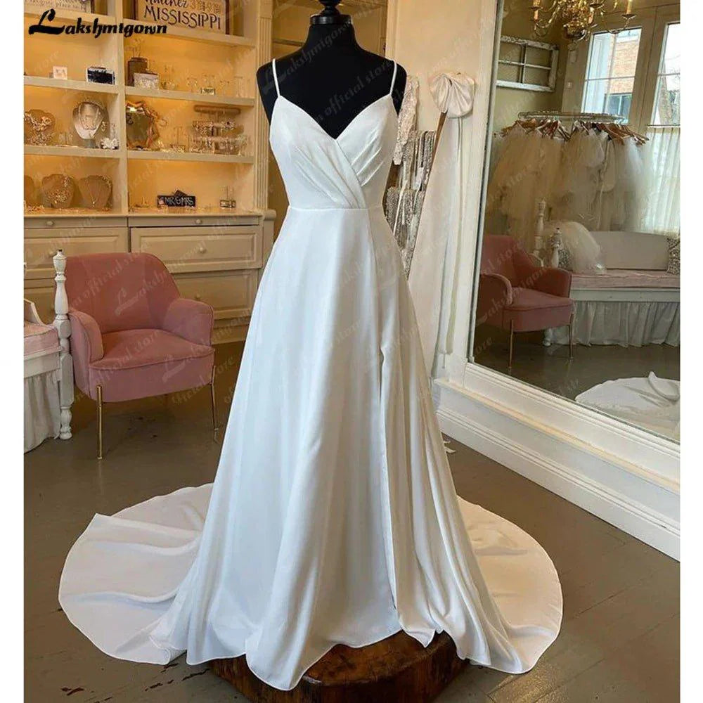 NumberSea Modern Bridal Beach Pleat Bodice Wedding Dresses Women 2025 A Line Boho Spaghetti Straps Wedding Gowns Vedtidos De N