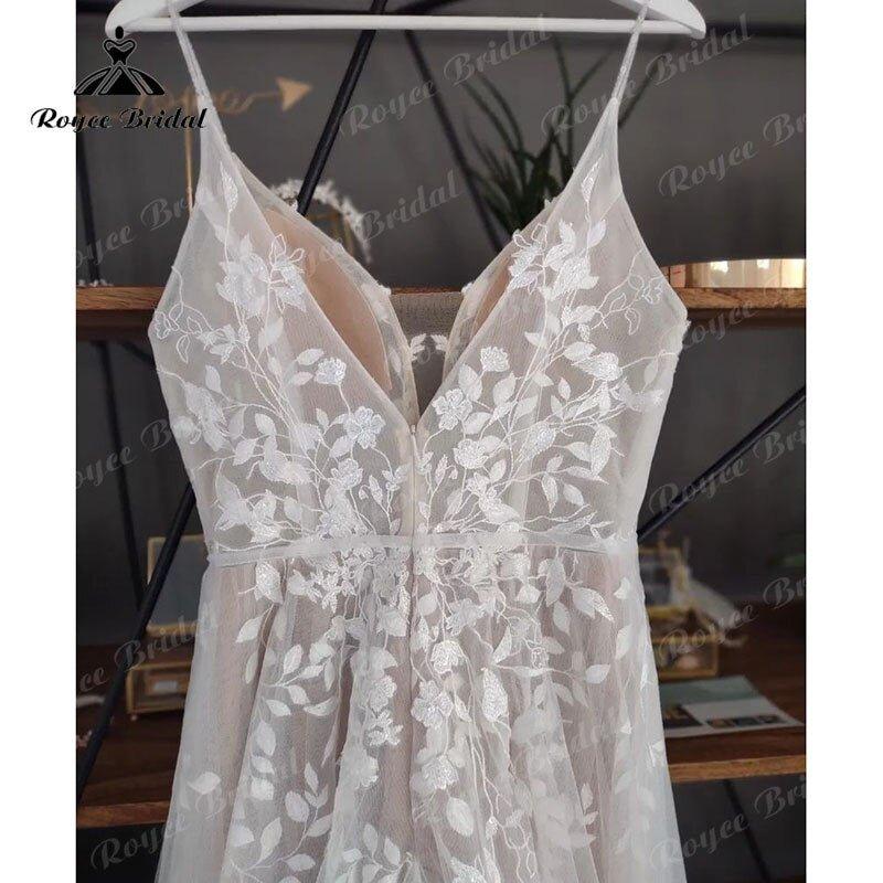 NumberSea Modern Spaghetti Straps V Neck Lace Wedding Dress Appliques Boho 2025 A Line Beach Backless vestido bohemio boda Wedding Gowns