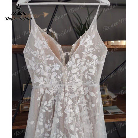 NumberSea Moderne Spaghettiträger V-Ausschnitt Spitze Brautkleid Applikationen Boho 2025 A-Linie Strand Rückenfrei Vestido Bohemio Boda Brautkleider 