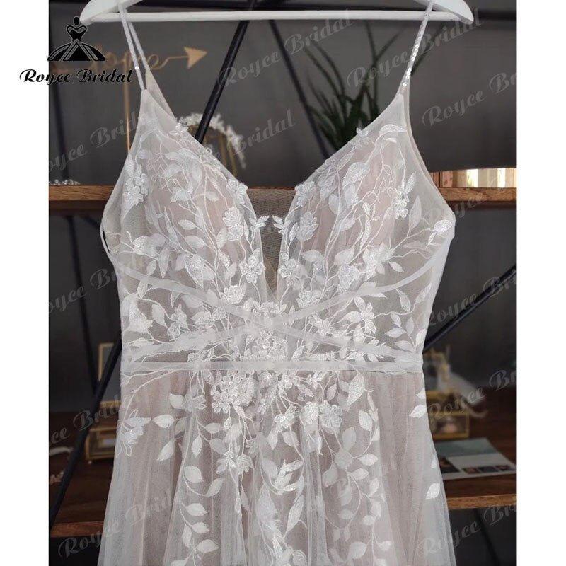 NumberSea Modern Spaghetti Straps V Neck Lace Wedding Dress Appliques Boho 2025 A Line Beach Backless vestido bohemio boda Wedding Gowns