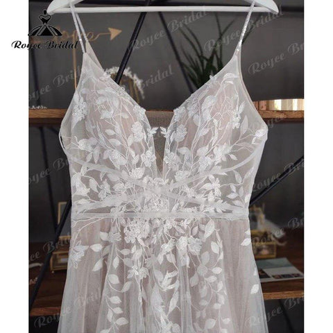 NumberSea Moderne Spaghettiträger V-Ausschnitt Spitze Brautkleid Applikationen Boho 2025 A-Linie Strand Rückenfrei Vestido Bohemio Boda Brautkleider 