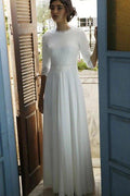 NumberSea Schlichtes Brautkleid aus Chiffon mit 3/4-Ärmeln und bodenlanger Spitze, MW724