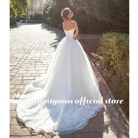 NumberSea Bescheidene Spitze A-Linie Brautkleider Vintage Brautkleid
