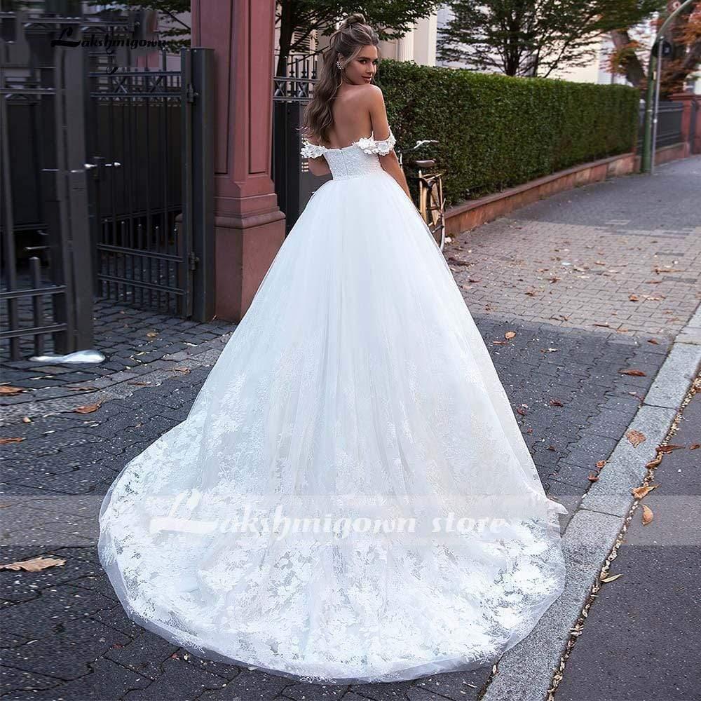 NumberSea Modest Long Sleeve Wedding Dress Scoop Satin Appliqued