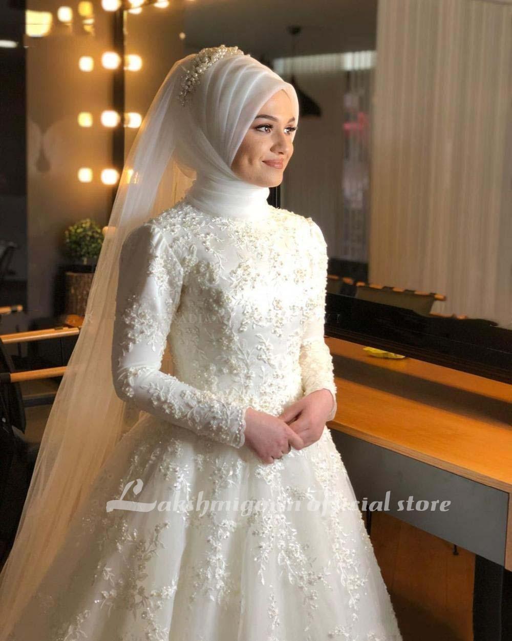 NumberSea Modest Muslim Wedding Dresses Long Sleeves