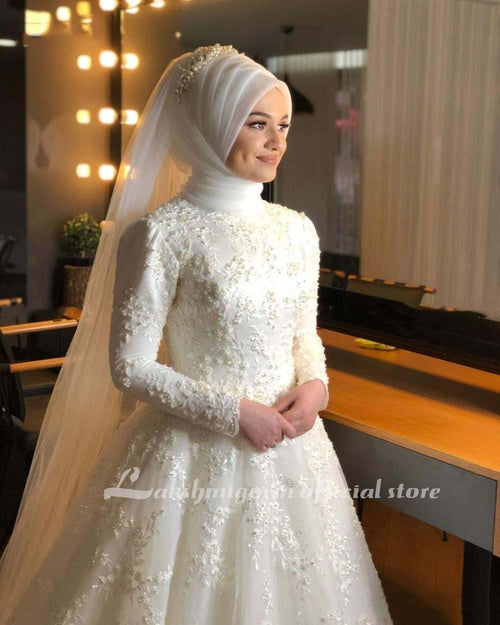 NumberSea Robes de mariée musulmanes modestes à manches longues