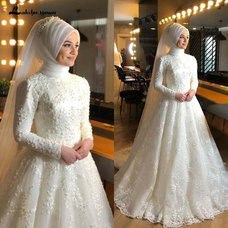 NumberSea Modest Muslim Wedding Dresses Long Sleeves