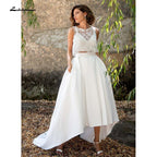 NumberSea Modest Two pieces Lace Wedding Dress V Neck See-through Satin A Line Bridal Marriage Gowns Vestido de noiva