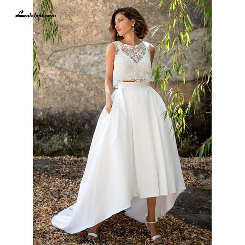 NumberSea Modest Zwei stücke Spitze Brautkleid V-ausschnitt Durchsichtig Satin A-linie Braut Hochzeit Kleider Vestido de noiva