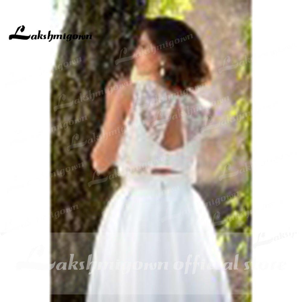 NumberSea Modest Two pieces Lace Wedding Dress V Neck See-through Satin A Line Bridal Marriage Gowns Vestido de noiva