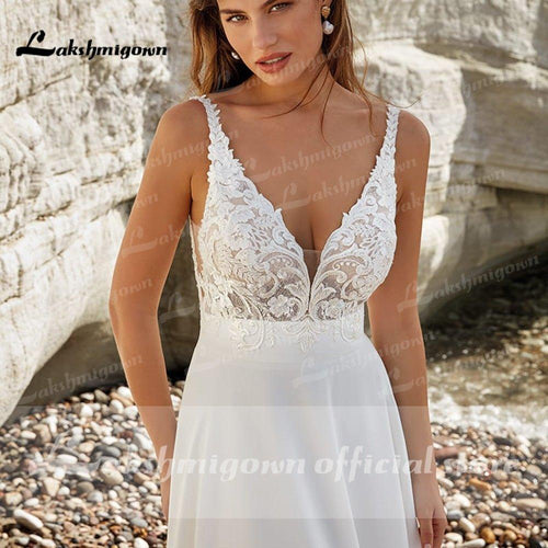 NumberSea Modest V-Neck Wedding Dress 2022 Fashion lace appliques Sweep Train A Line Bridal Gown New Arrival Vestidos de Nova