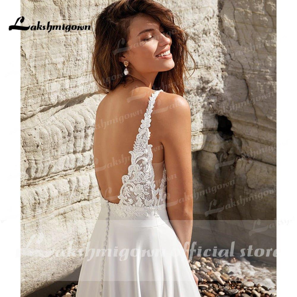 NumberSea Modest V-Neck Wedding Dress 2022 Fashion lace appliques Sweep Train  A Line Bridal Gown New Arrival  Vestidos de Nova