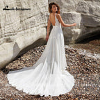 NumberSea Modest V-Neck Wedding Dress 2022 Fashion lace appliques Sweep Train  A Line Bridal Gown New Arrival  Vestidos de Nova