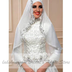 NumberSea Muslim Princess Wedding Dress with Hijab  Plus Size Lace Appliques