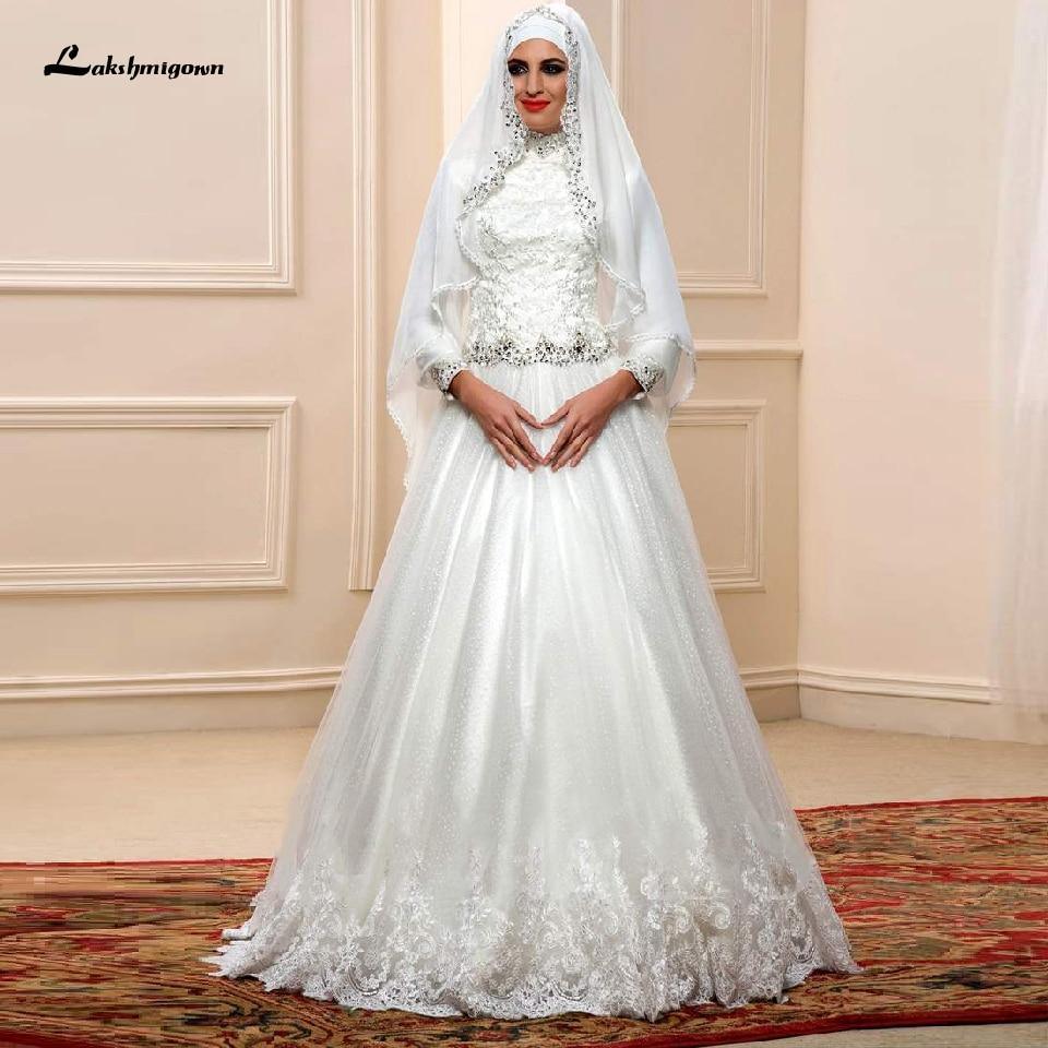 NumberSea Muslim Princess Wedding Dress with Hijab  Plus Size Lace Appliques