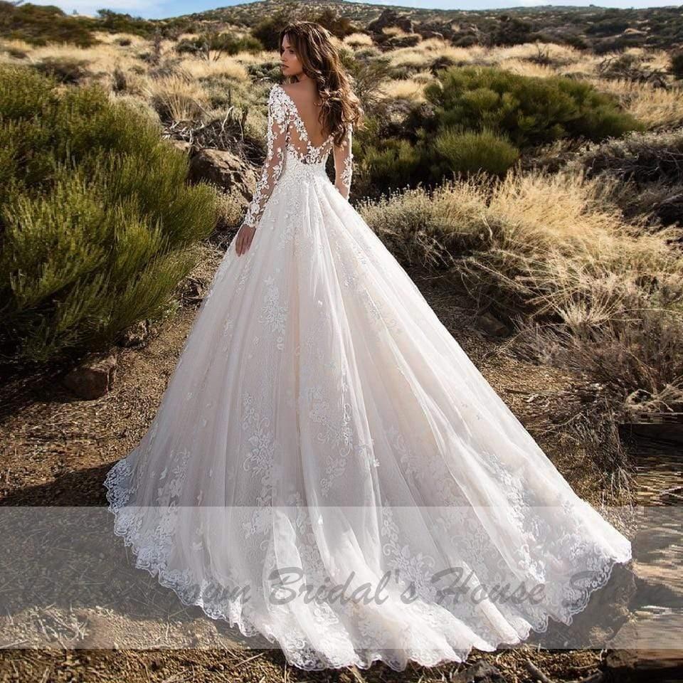 NumberSea Muslim Wedding Dress Long Sleeve Vintage Lace Wedding Gowns