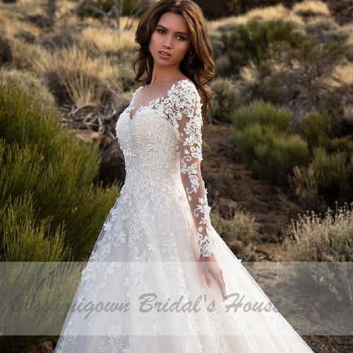 Robe de mariée musulmane NumberSea à manches longues et dentelle vintage