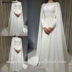 NumberSea Muslim Wedding Dress With Cape A Line Long Sleeves