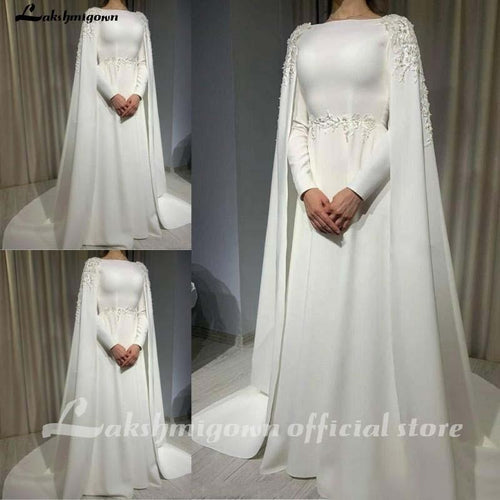 Robe de mariée musulmane NumberSea avec cape, manches longues et coupe A