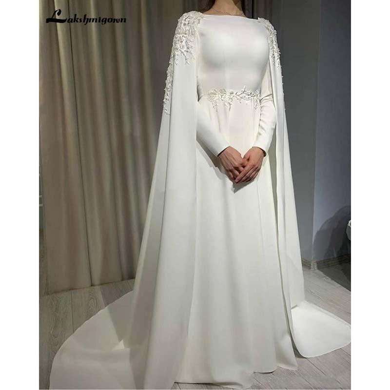 NumberSea Muslim Wedding Dress With Cape A Line Long Sleeves