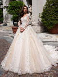 NumberSea Abiti da sposa musulmani Ball Gown maniche lunghe applicazioni in tulle pizzo Dubai abito da sposa arabo Vestido De Noiva