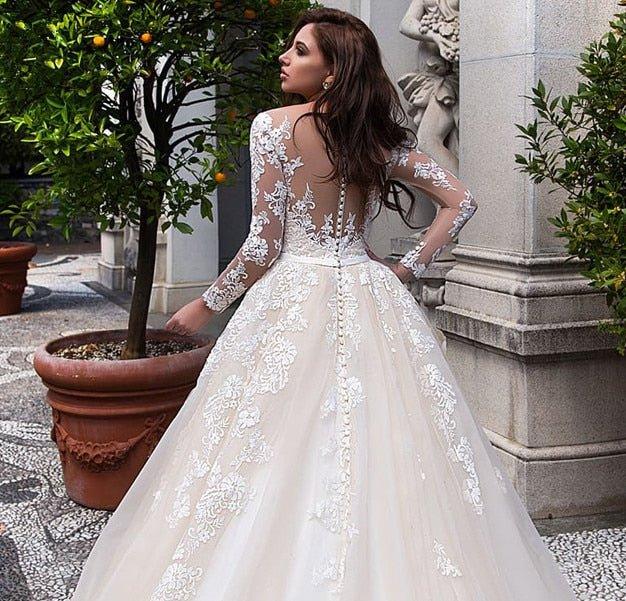 NumberSea Muslim Wedding Dresses Ball Gown Long Sleeves Tulle Appliques Lace Dubai Arabic Wedding Gown Bridal Dress Vestido De Noiva
