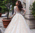 NumberSea Muslim Wedding Dresses Ball Gown Long Sleeves Tulle Appliques Lace Dubai Arabic Wedding Gown Bridal Dress Vestido De Noiva