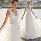 NumberSea New Boho Lace Wedding Dress 2021 V-neckline robe mariee Tulle A-Line Beach Bridal Gown with Shoulder Straps vestido de novia