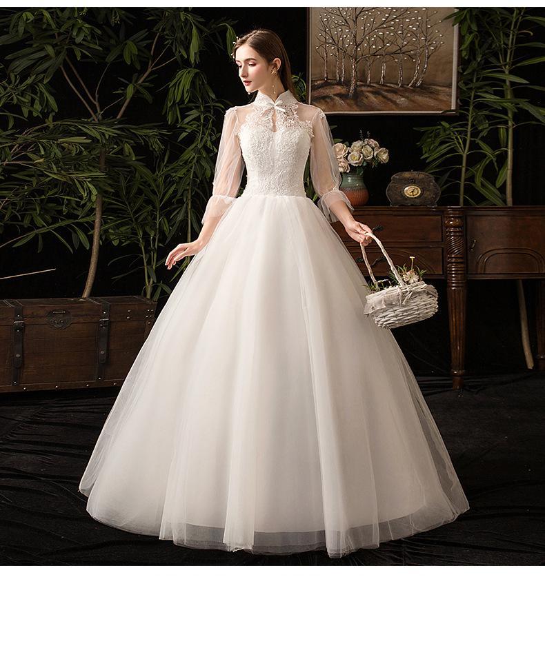 NumberSea New High Neck Three Quarter Sleeve Wedding Dress Sexy Illusion Lace Applique Plus Size Vintage Bridal Gown Robe De Mariee L