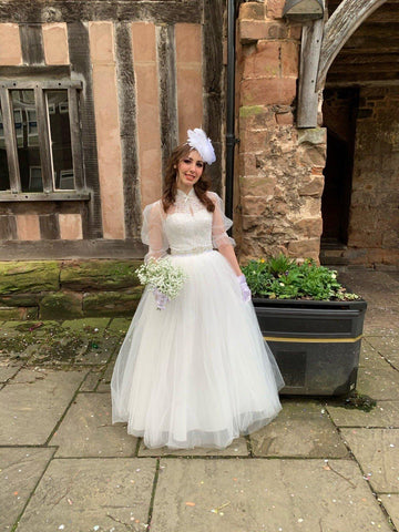 NumberSea New High Neck Three Quarter Sleeve Wedding Dress Sexy Illusion Lace Applique Plus Size Vintage Bridal Gown Robe De Mariee L