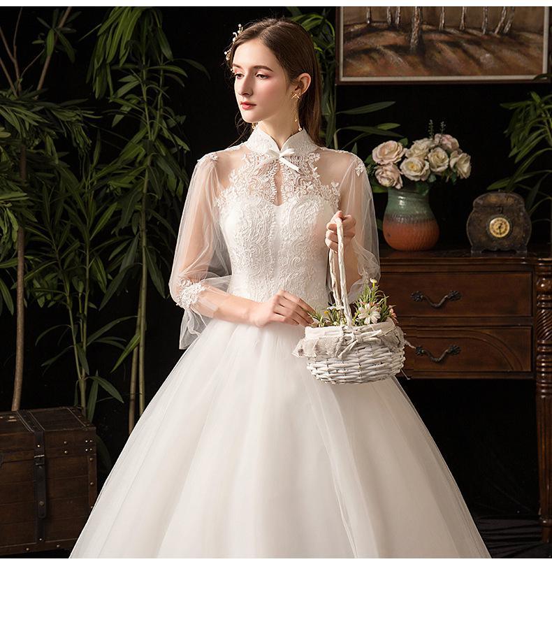 NumberSea New High Neck Three Quarter Sleeve Wedding Dress Sexy Illusion Lace Applique Plus Size Vintage Bridal Gown Robe De Mariee L