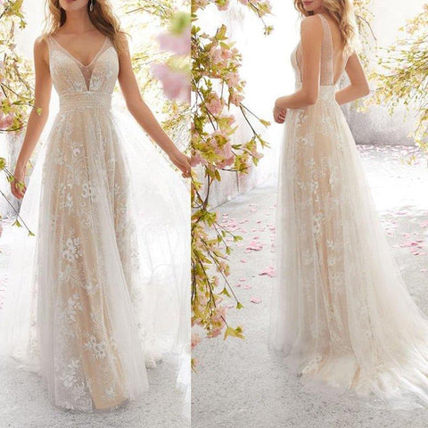 NumberSea Neues Brautkleid, sexy, rückenfreies, ärmelloses Spitzenkleid für Damen