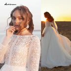 NumberSea Newest Long Sleeve O Neck Lace Wedding Dresses