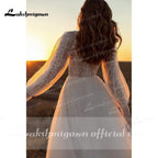 NumberSea Newest Long Sleeve O Neck Lace Wedding Dresses