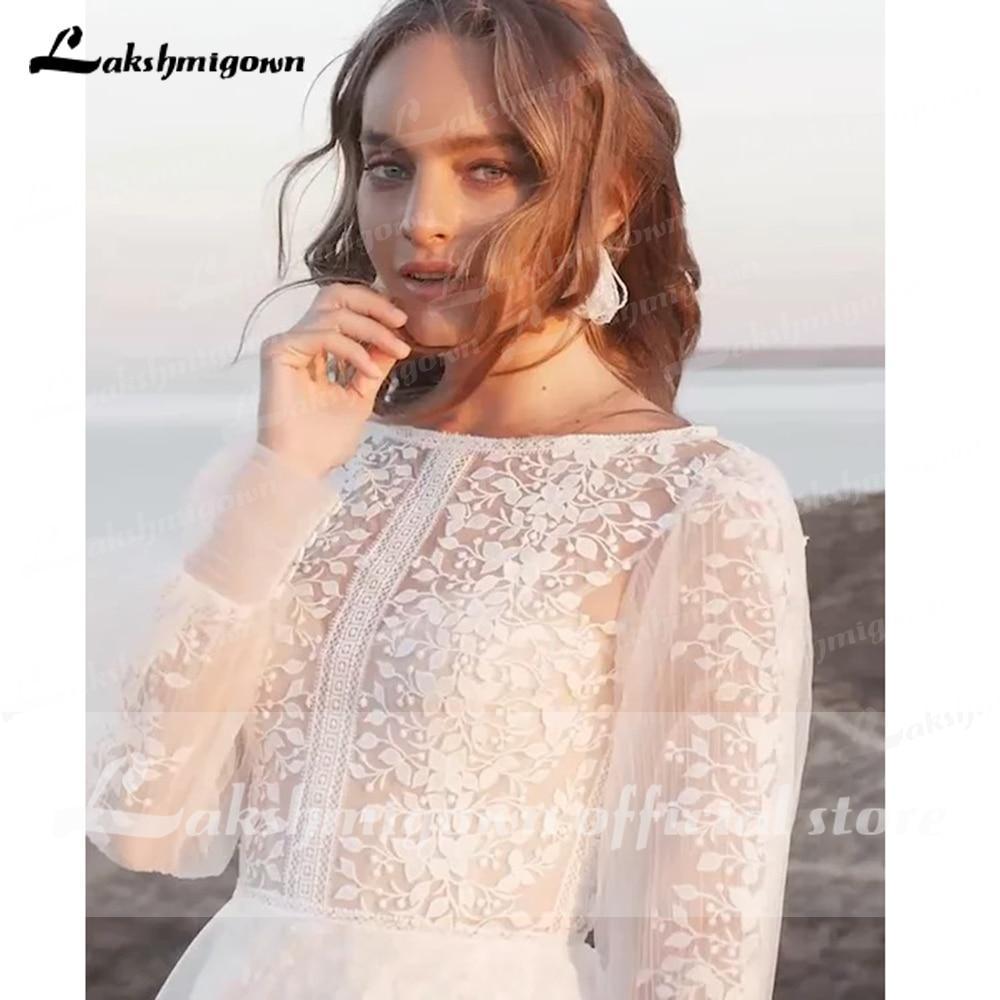 NumberSea Newest Long Sleeve O Neck Lace Wedding Dresses