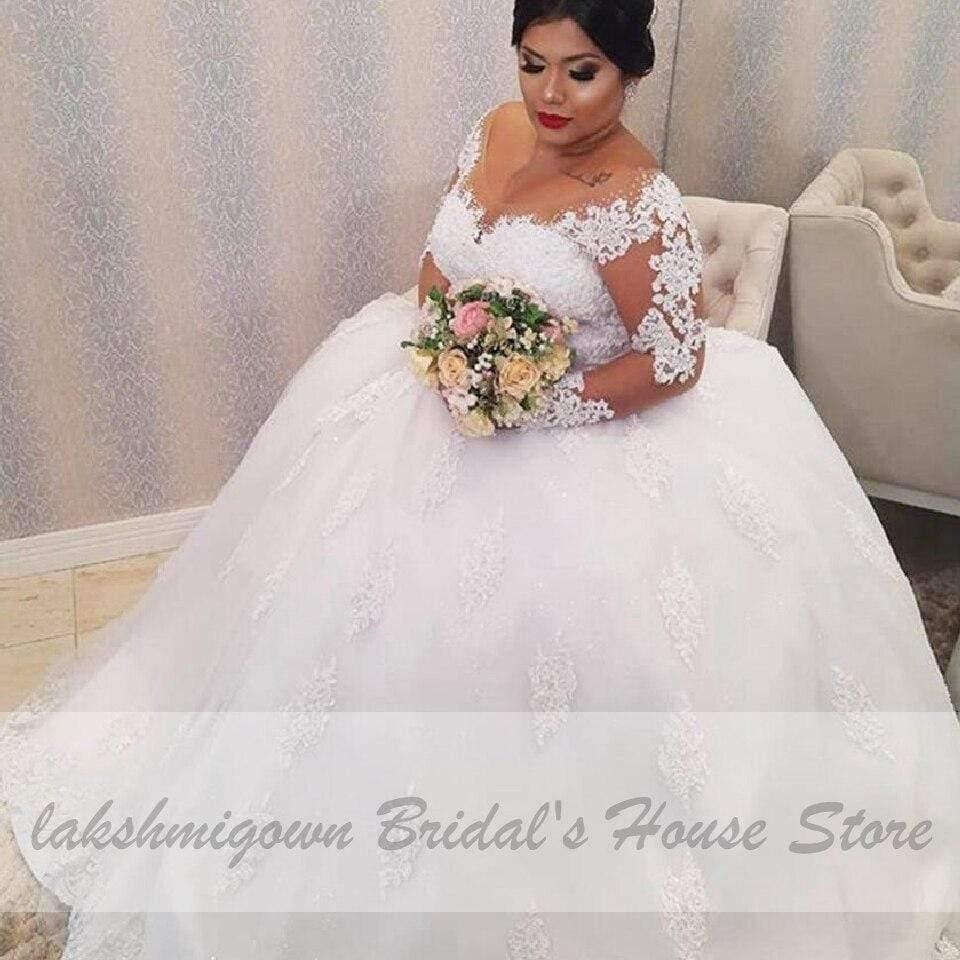 NumberSea NumberSea Dubai Plus Size Wedding Dresses Vintage Lace Appliques Long Sleeves