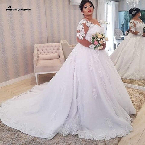 NumberSea NumberSea Dubai Plus Size Wedding Dresses Vintage Lace Appliques Long Sleeves