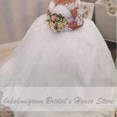 NumberSea NumberSea Dubai Plus Size Wedding Dresses Vintage Lace Appliques Long Sleeves