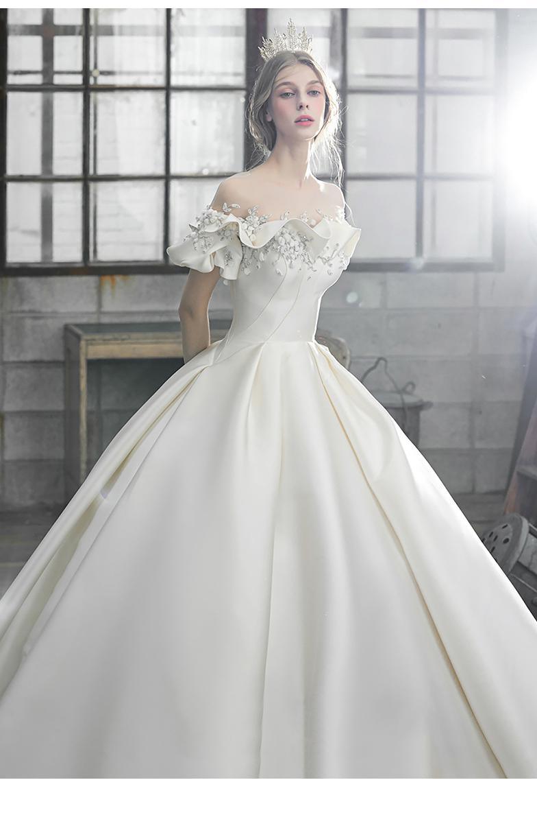 NumberSea Off The Shoulder Flower Satin Wedding Dress 2021 New Floor Length Light Simple Bridal Dress Robe De Mariee