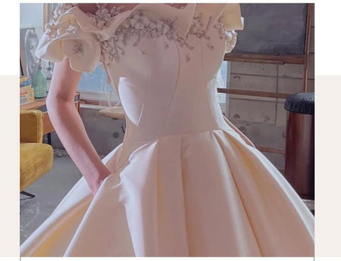 Vestido de noiva NumberSea com decote ombro a ombro e flores em cetim 2021, novo vestido de noiva leve e simples, comprido, robe de mariee