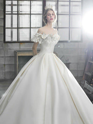Vestido de noiva NumberSea com decote ombro a ombro e flores em cetim 2021, novo vestido de noiva leve e simples, comprido, robe de mariee