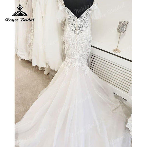 NumberSea Weg Von der Schulter V-ausschnitt Meerjungfrau/Trompete Hochzeit Kleid Spitze Appliques 2025 Luxus Hochzeit Kleider für Frauen Braut vestito da sposa 