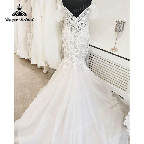 NumberSea Weg Von der Schulter V-ausschnitt Meerjungfrau/Trompete Hochzeit Kleid Spitze Appliques 2025 Luxus Hochzeit Kleider für Frauen Braut vestito da sposa 