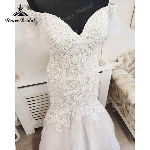 NumberSea Weg Von der Schulter V-ausschnitt Meerjungfrau/Trompete Hochzeit Kleid Spitze Appliques 2025 Luxus Hochzeit Kleider für Frauen Braut vestito da sposa 