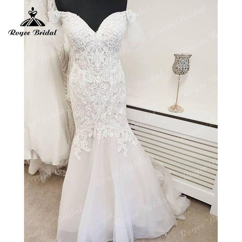 NumberSea Weg Von der Schulter V-ausschnitt Meerjungfrau/Trompete Hochzeit Kleid Spitze Appliques 2025 Luxus Hochzeit Kleider für Frauen Braut vestito da sposa 