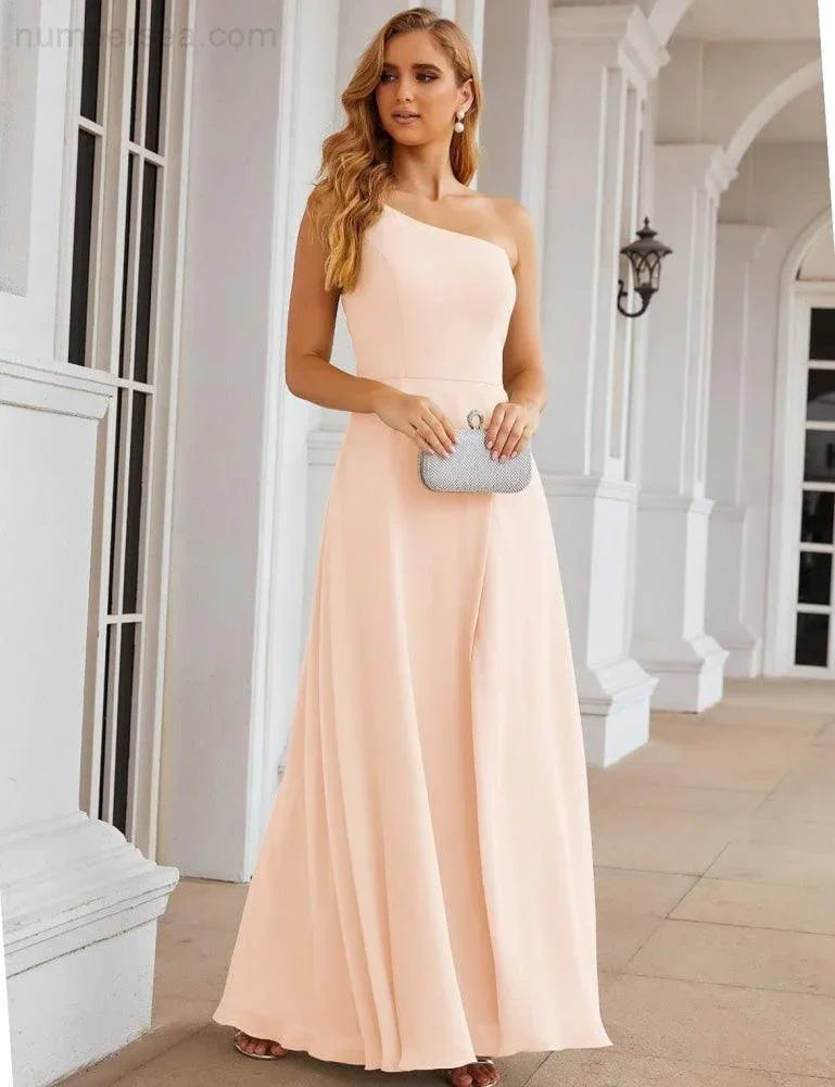 Numbersea Ein Schulter Chiffon Brautjungfernkleider Lang Formell Homecoming Abschlussballkleider für Damen Party Hochzeit Abend SEA28052