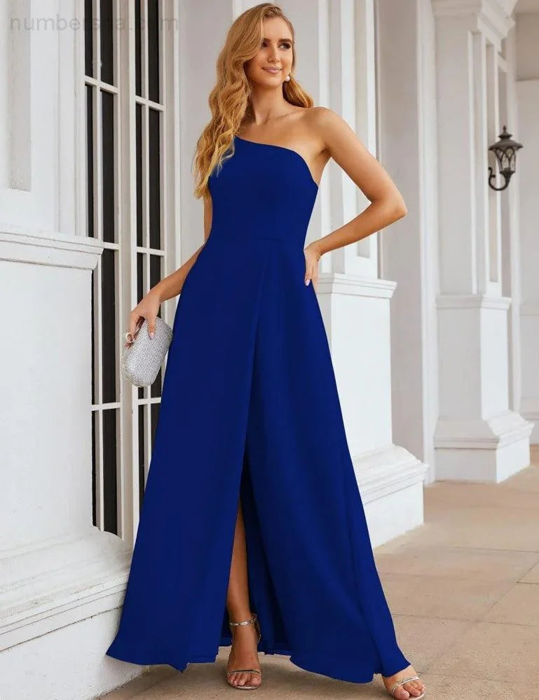 Numbersea Ein Schulter Chiffon Brautjungfernkleider Lang Formell Homecoming Abschlussballkleider für Damen Party Hochzeit Abend SEA28052