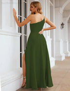 Numbersea Ein Schulter Chiffon Brautjungfernkleider Lang Formell Homecoming Abschlussballkleider für Damen Party Hochzeit Abend SEA28052