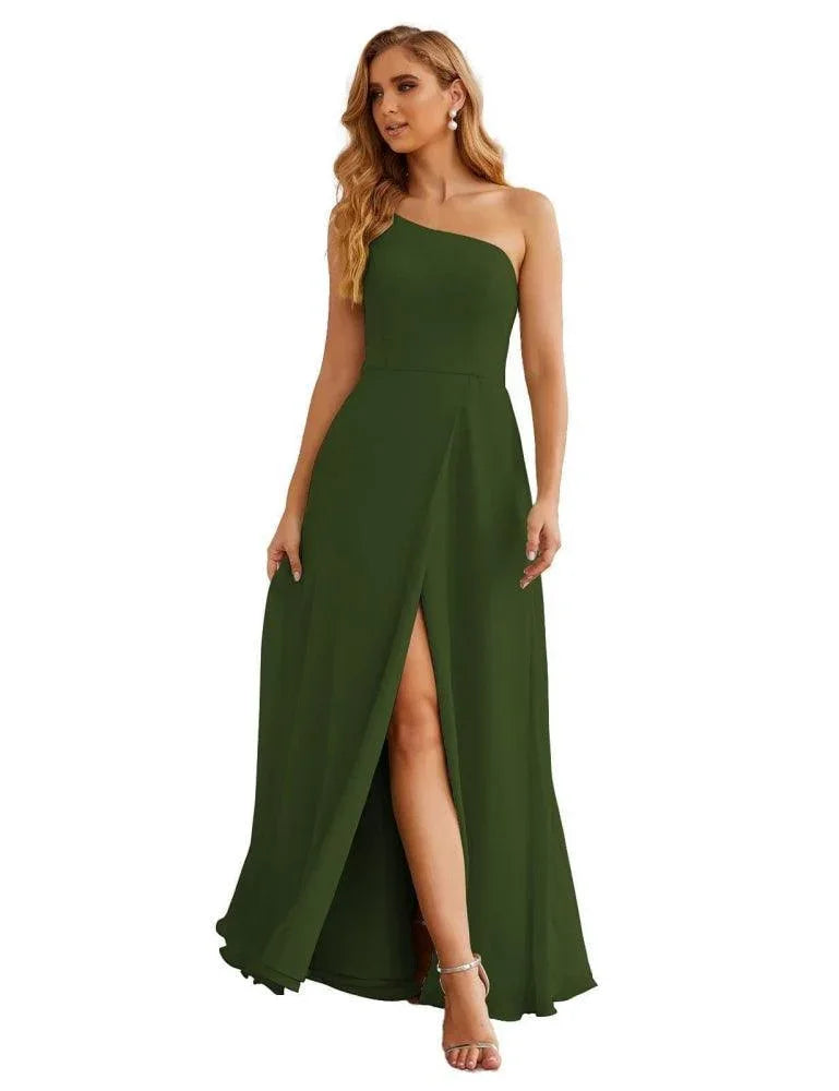 Vestido de dama de honor de chiffon con un hombro al descubierto Numbersea, vestidos largos formales para baile de graduación y fiesta de bienvenida, vestidos de noche para mujer para boda y eventos formales SEA28052