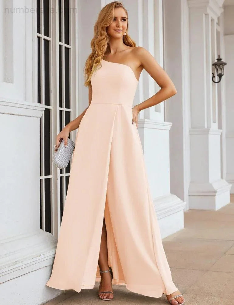 Numbersea Ein Schulter Chiffon Brautjungfernkleider Lang Formell Homecoming Abschlussballkleider für Damen Party Hochzeit Abend SEA28052